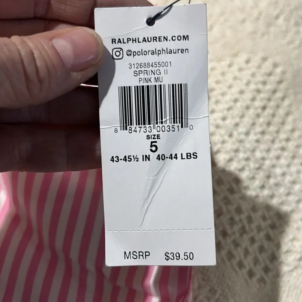 ralph Lauren 5 pink white stripe elastic waste lined short eyler hemline nwt